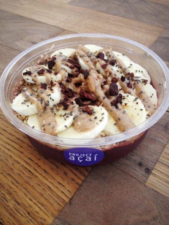 Nuts for Acai Bowl (Blended acai base, topped with banana, granola, cacao nibs, chia seeds, almond butter & cookies butter)